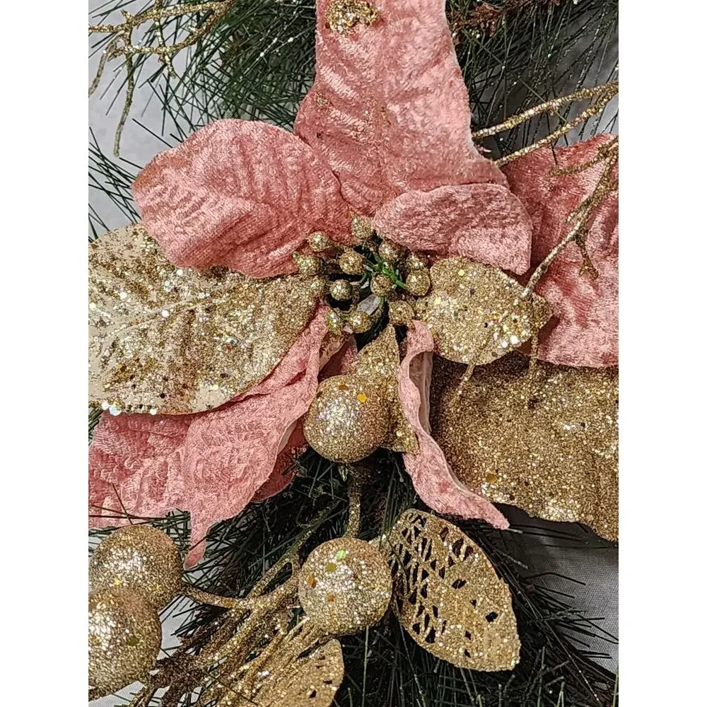 Elegant Champagne Christmas Wreath Front Door Gold Pine Cones Berries 22